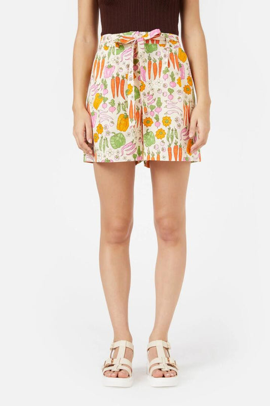Image of a model wearing Shorts. Productname: Veggie Patch Short in Cream colour by brand - Princess Highway