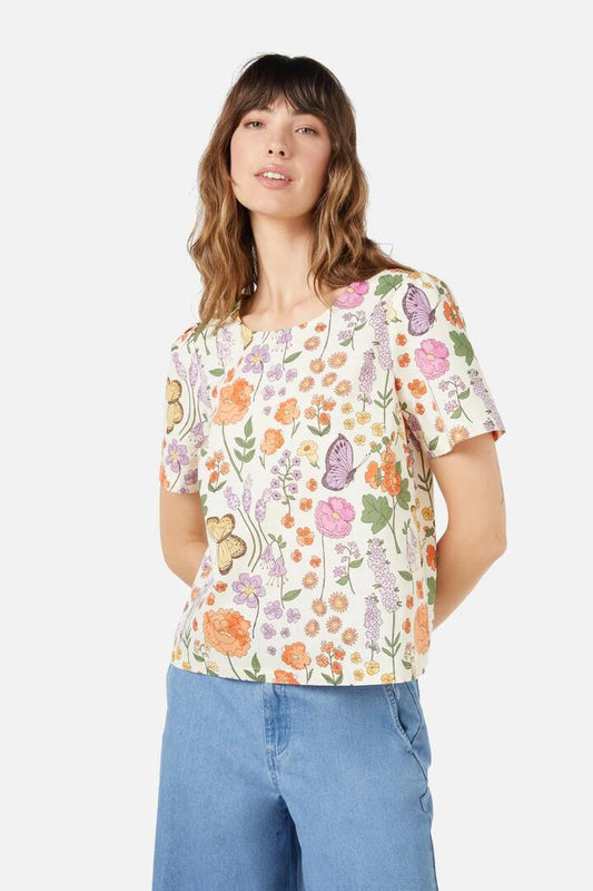 Image of a model wearing Tops. Productname: Summer Day Top in Cream colour by brand - Princess Highway