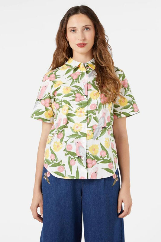 Image of a model wearing Tops. Productname: Galah Shirt in Cream colour by brand - Princess Highway
