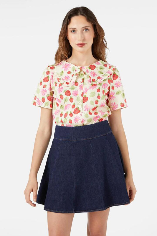 Image of a model wearing Tops. Productname: La Fraise Blouse in Cream colour by brand - Princess Highway