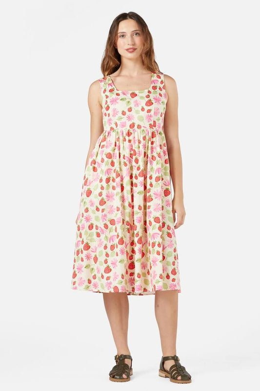 Image of a model wearing Dress. Productname: La Fraise Midi Dress in Cream colour by brand - Princess Highway