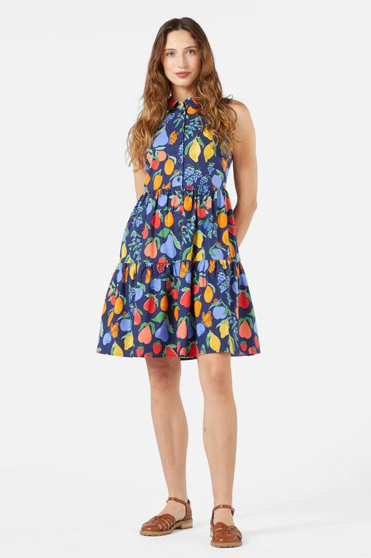 Image of a model wearing Dress. Productname: Fruit Bowl Shirt Dress in Navy colour by brand - Princess Highway