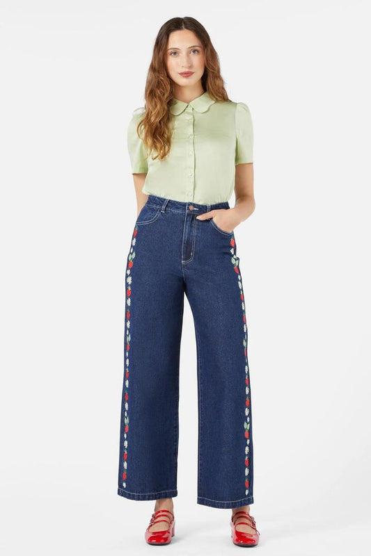Image of Jeans. Product name - Sweet Jam Embroidered Jean in Blue Denim colour by brand - Princess Highway