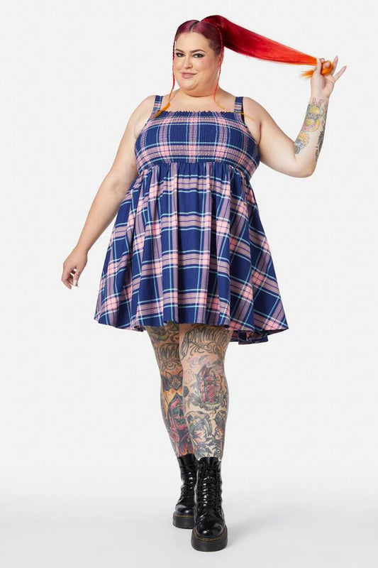 Image of a model wearing Dress. Productname: Curve Sandbank Tartan Dress in Multi colour by brand - Dangerfield