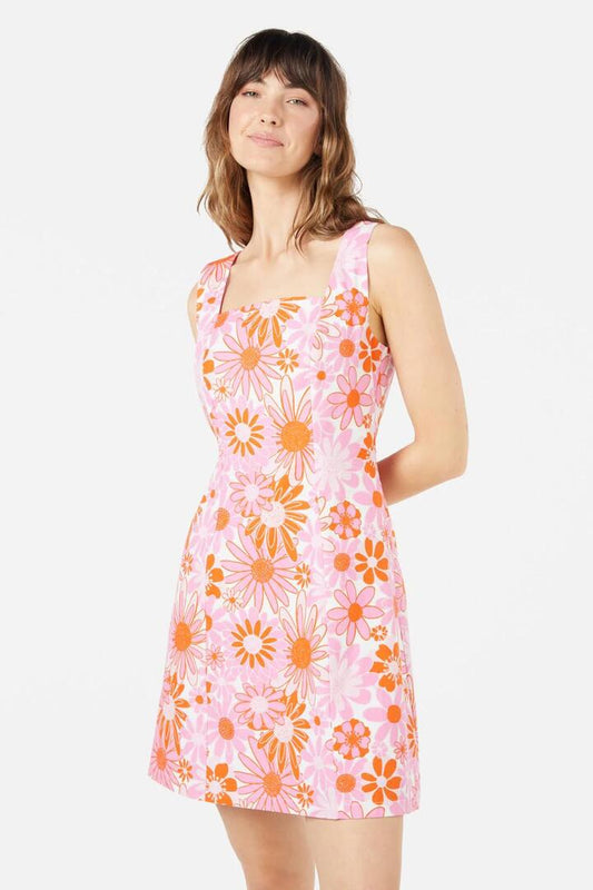 Image of a model wearing Dress. Productname: Justine Mini Dress in Pink colour by brand - Princess Highway