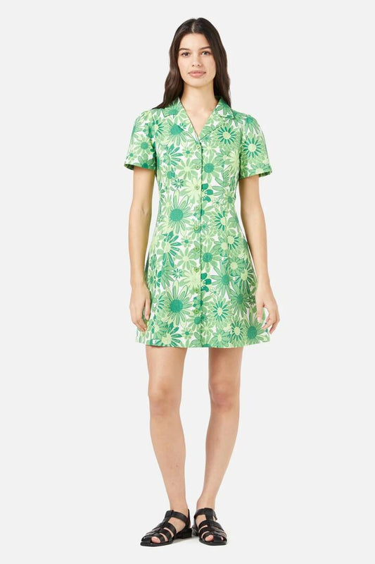 Image of a model wearing Dress. Productname: Justine Shirt Dress in Green colour by brand - Princess Highway