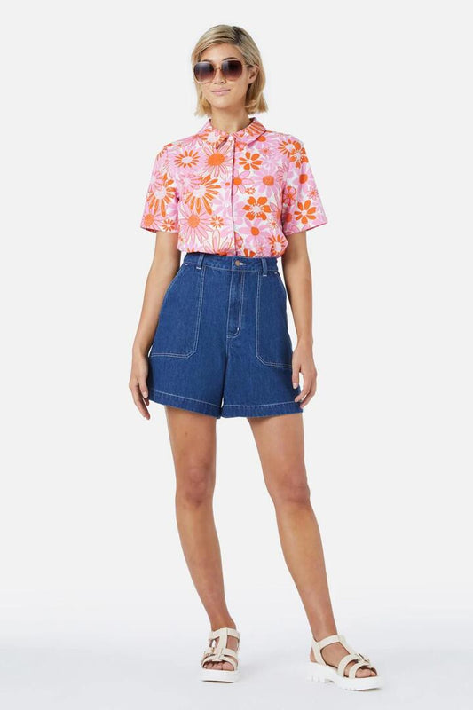 Image of a model wearing Tops. Productname: Justine Shirt in Pink colour by brand - Princess Highway