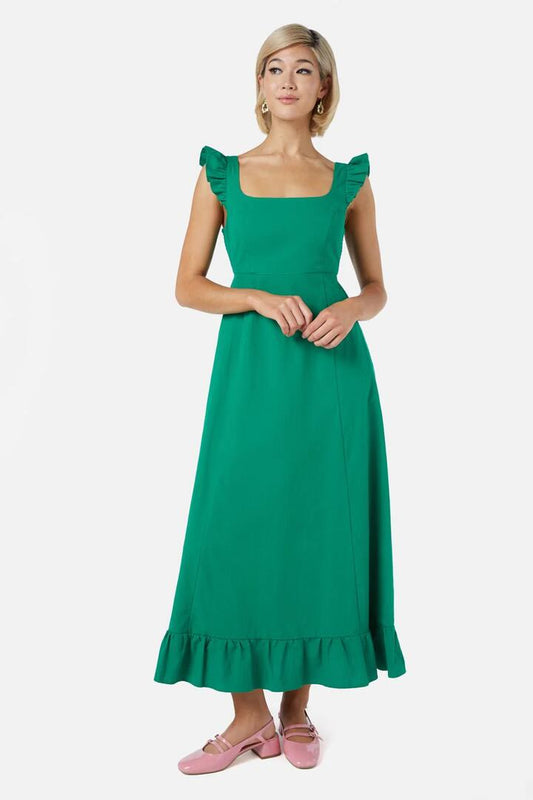 Image of a model wearing Dress. Productname: Kiera Midi Dress in Green colour by brand - Princess Highway