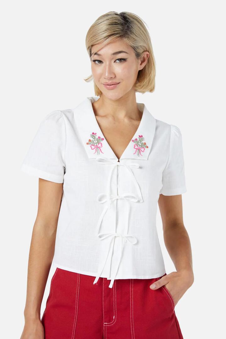 Image of Blouses. Productname: Beautiful Bow Tie Blouse in Cream colour by brand - Princess Highway