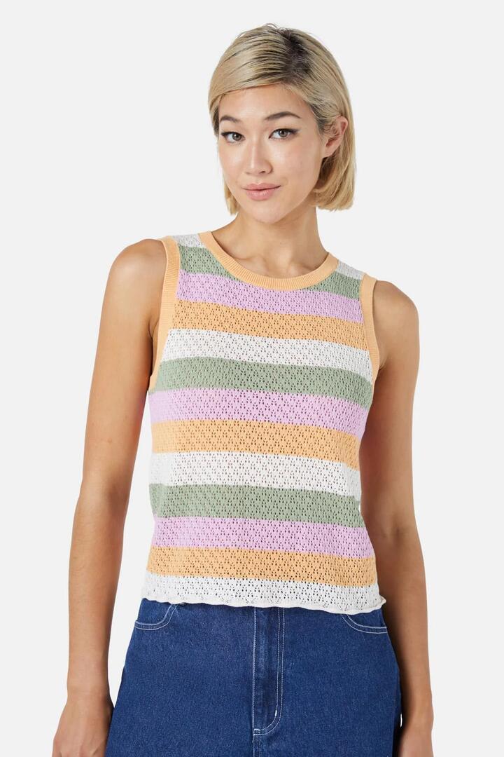 Image of a model wearing Tops. Productname: Grace Stripe Knit Top in Pink colour by brand - Princess Highway