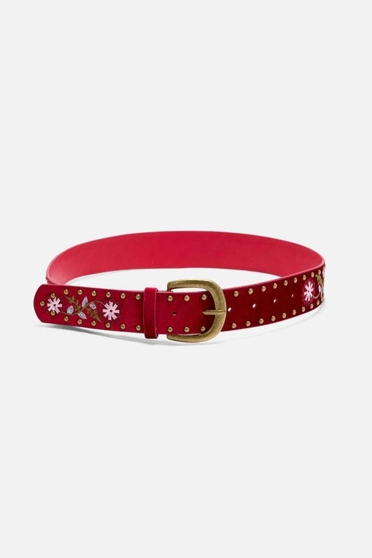 Image of Accessories. Productname: Red Embroidered Velvet Belt in Dark Red colour by brand - Princess Highway