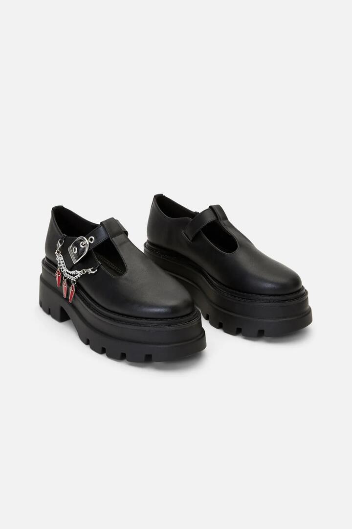 Image of Footwear. Productname: Coffin Chain T Bar Shoe in Black colour by brand - Dangerfield