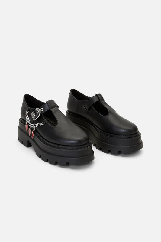 Image of Footwear. Productname: Coffin Chain T Bar Shoe in Black colour by brand - Dangerfield
