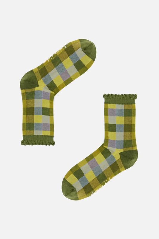 Image of Socks. Productname: Olive Maxine Check Socks in Olive colour by brand - Princess Highway