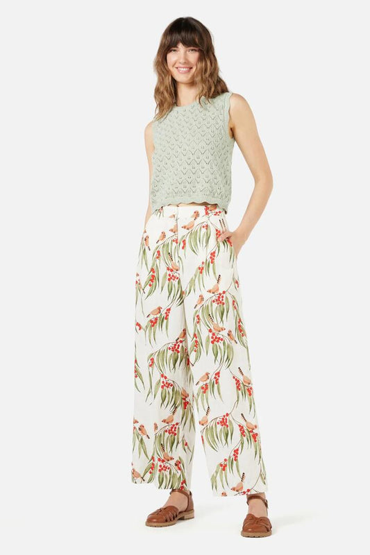 Image of a model wearing Pants. Productname: Zebra Finch Pant in Cream colour by brand - Princess Highway