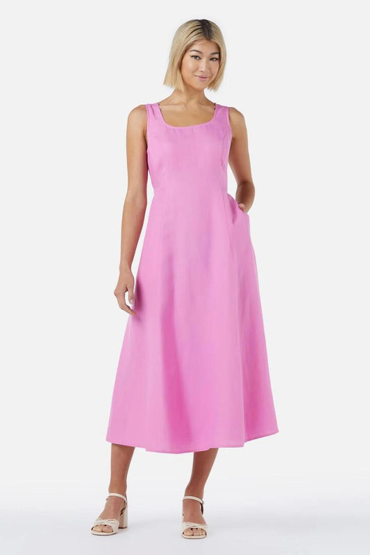 Image of a model wearing Dress. Productname: Zina Midi Dress in Pink colour by brand - Princess Highway