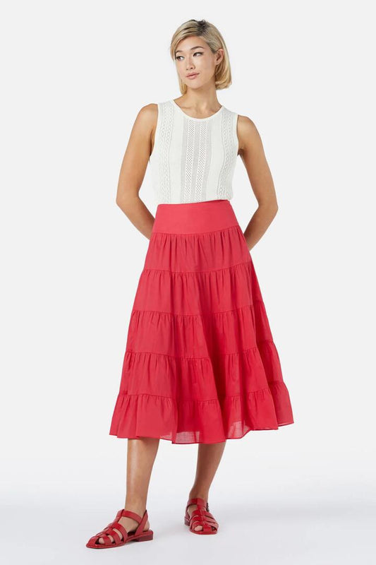 Image of a model wearing Skirts. Productname: Julie Midi Skirt in Red colour by brand - Princess Highway