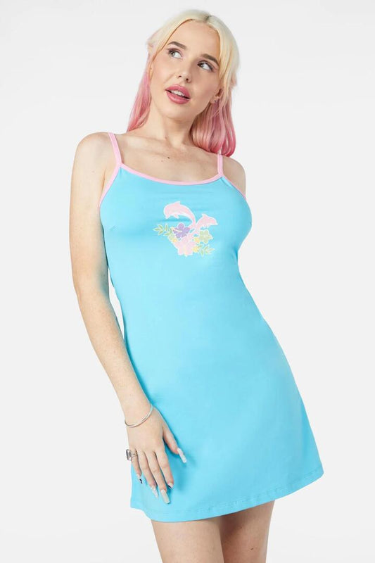 Image of a model wearing Dress. Productname: H2O Dress in Blue colour by brand - Dangerfield