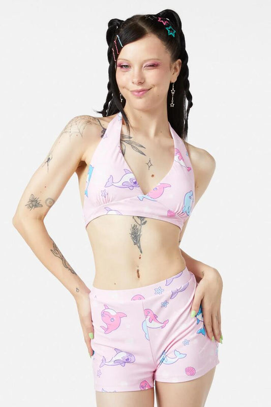 Image of Swimwear. Productname: Dolphin Pod Swim Top in Pink colour by brand - Dangerfield