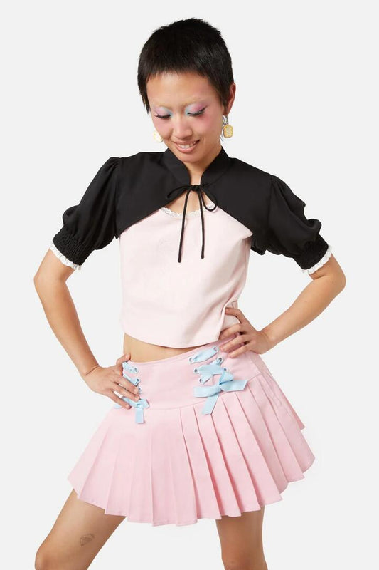 Image of a model wearing Tops. Productname: Queen Sleeves in Black colour by brand - Dangerfield