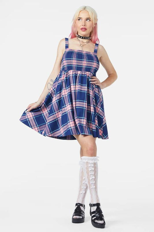 Image of a model wearing Dress. Productname: Sandbank Tartan Dress in Multi colour by brand - Dangerfield