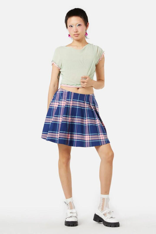 Image of a model wearing Skirts. Productname: Sandbank Tartan Skirt in Multi colour by brand - Dangerfield