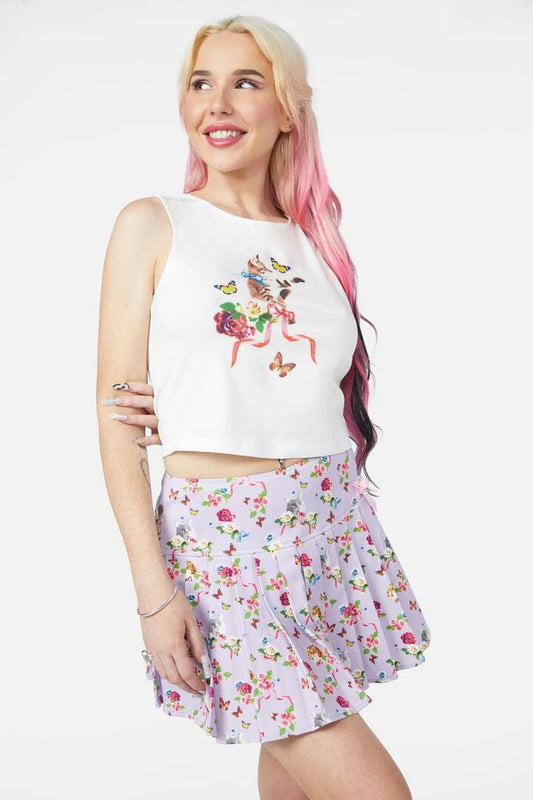 Image of a model wearing Tops. Productname: Rose Garden Tank in Cream colour by brand - Dangerfield