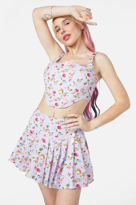 Image of Lingerie. Productname: Kitsch Kitty Print Corset Top in Purple colour by brand - Dangerfield