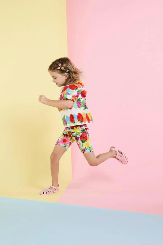 Image of a model wearing Shorts. Productname: Ladybug Kids Bike Short in Multi colour by brand - Princess Highway Kids