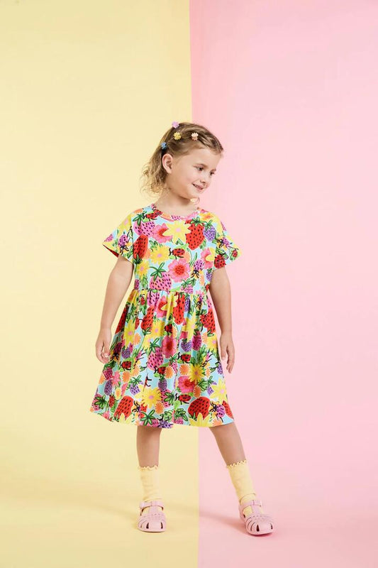 Image of a model wearing Dress. Productname: Ladybug Kids Dress in Blue colour by brand - Princess Highway Kids