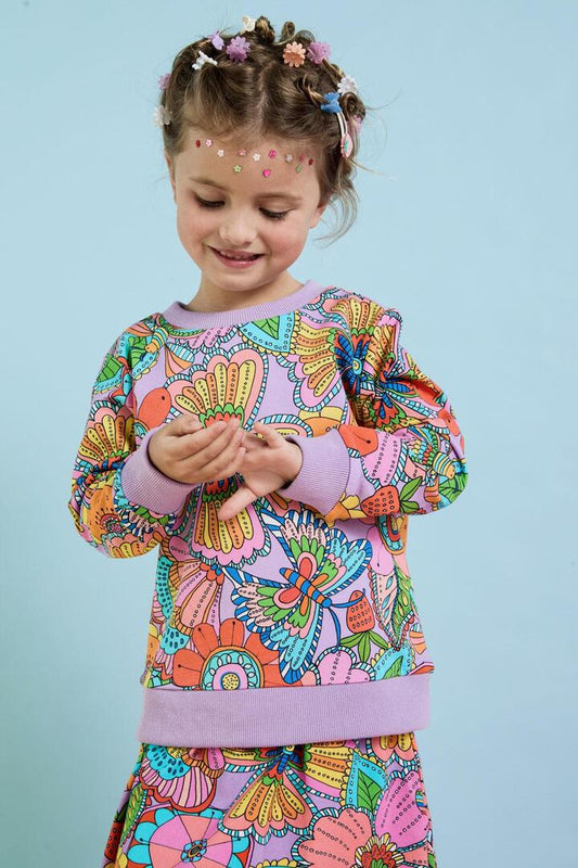 Image of a model wearing Outerwear. Productname: Paisley Floral Kids Sweater in Pink colour by brand - Princess Highway Kids
