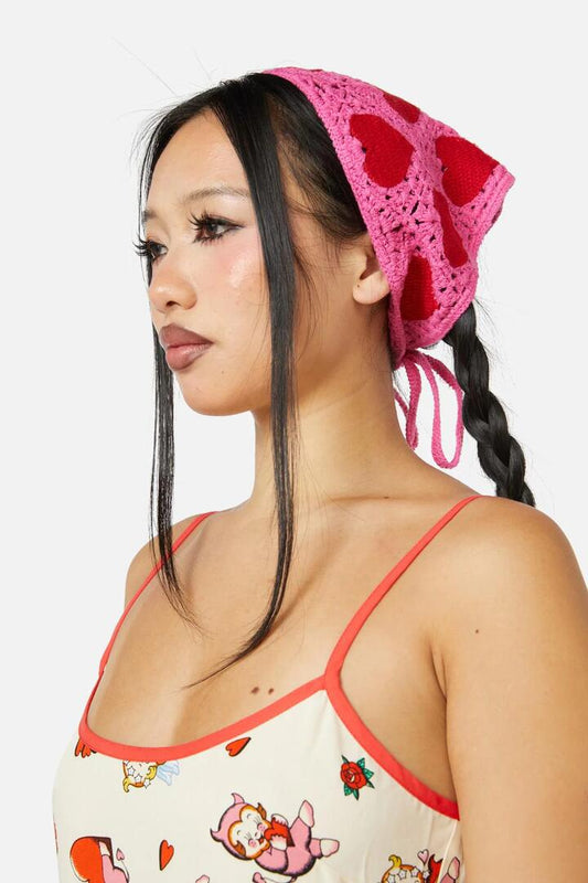 Image of Accessories. Productname: Hearts Head Scarf in Pink colour by brand - Dangerfield