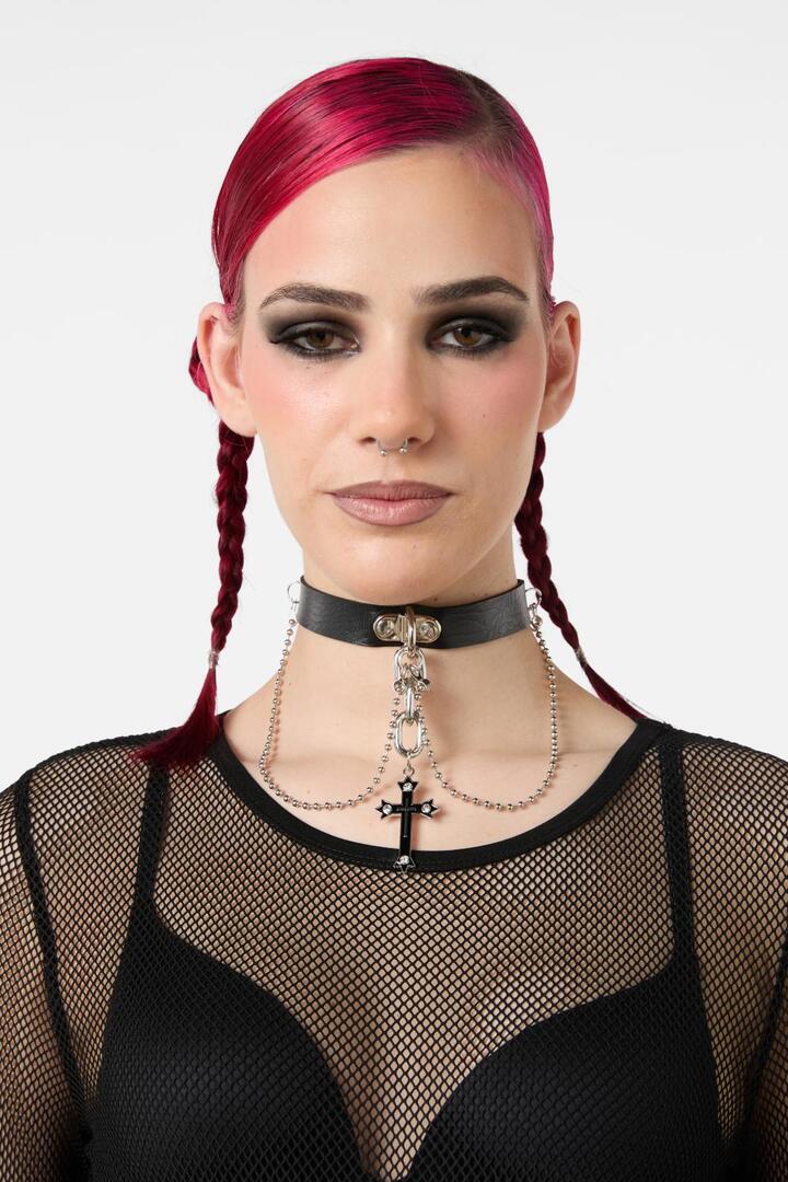 Image of Jewelry. Productname: Drop Cross Choker in Black colour by brand - Black Friday
