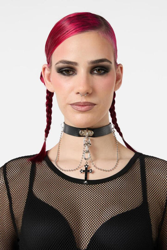 Image of Jewelry. Productname: Drop Cross Choker in Black colour by brand - Black Friday