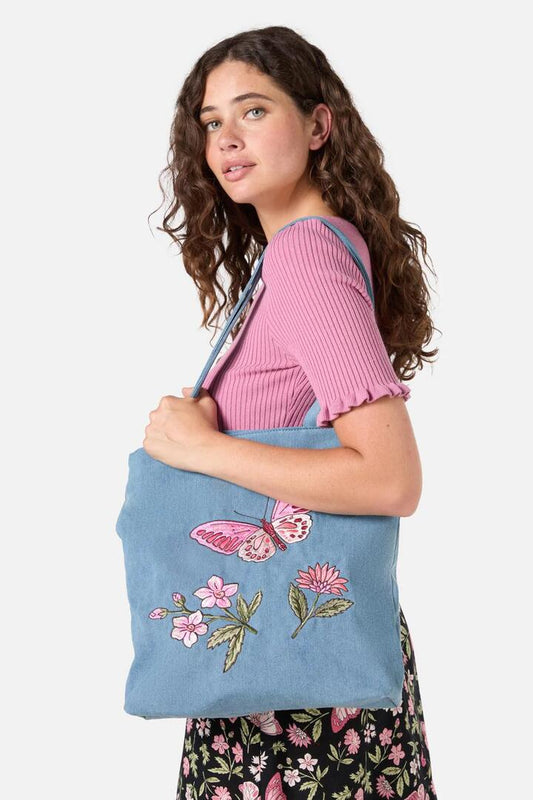 Image of Bags. Productname: Butterfly Denim Tote in Indigo colour by brand - Princess Highway
