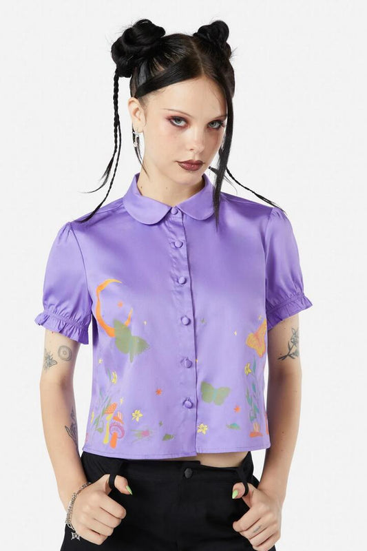 Image of a model wearing Tops. Productname: Scenic Nights Blouse in Lilac colour by brand - Black Friday