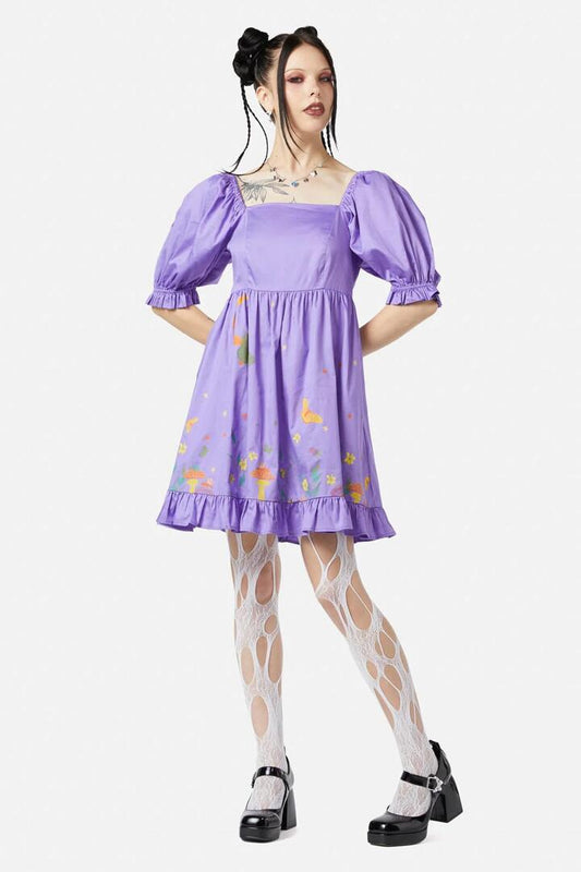 Image of a model wearing Dress. Productname: Scenic Nights Dress in Lilac colour by brand - Black Friday