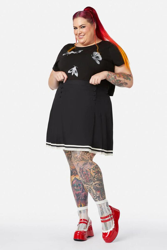 Image of a model wearing Skirts. Productname: Curve Rebirth Sailor Skirt in Black colour by brand - Black Friday