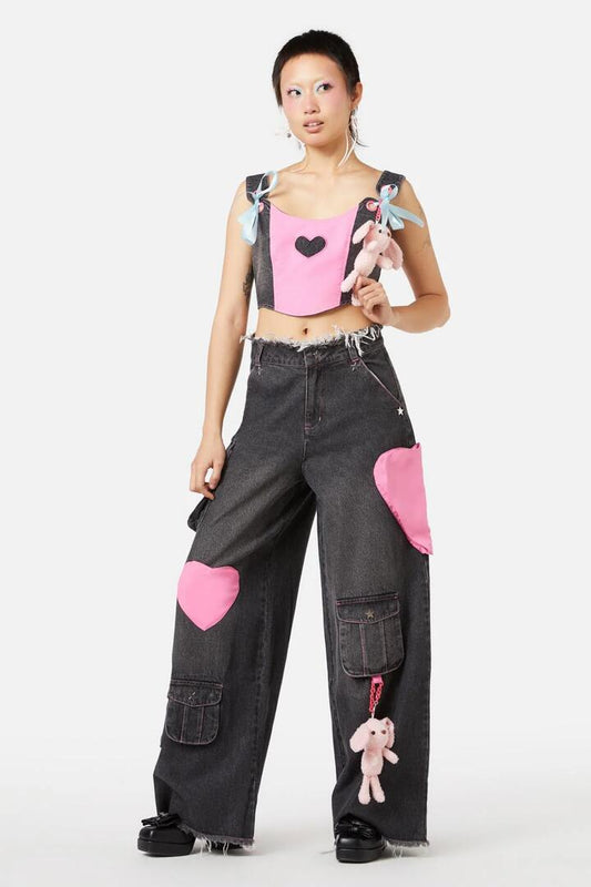 Image of a model wearing Denim. Productname: Like It's Magnetic Baggy Jean in Black colour by brand - Dangerfield