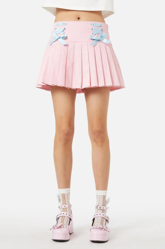 Image of a model wearing Skirts. Productname: My Invitation Skort in Pink colour by brand - Dangerfield