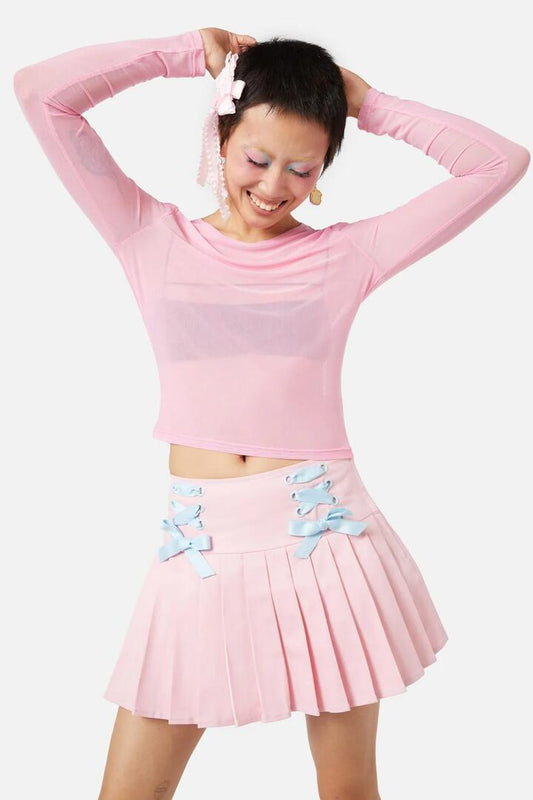Image of a model wearing Tops. Productname: Fairybread Anthem Mesh Top in Hot Pink colour by brand - Dangerfield