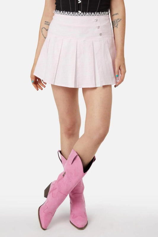 Image of a model wearing Skirts. Productname: Spaghettea Micro Skort in Pink colour by brand - Dangerfield