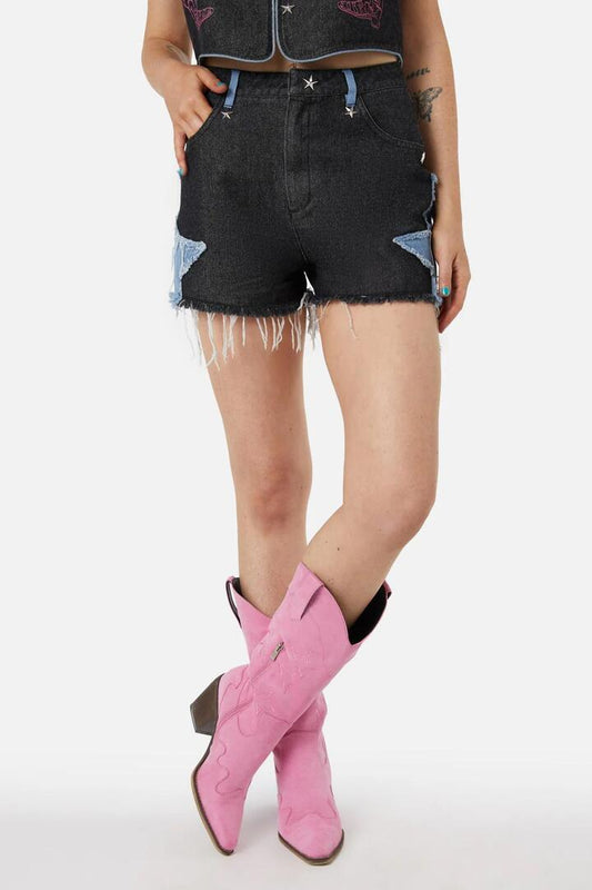 Image of a model wearing Shorts. Productname: Catwalk Assassin Short in Black/Blue colour by brand - Dangerfield