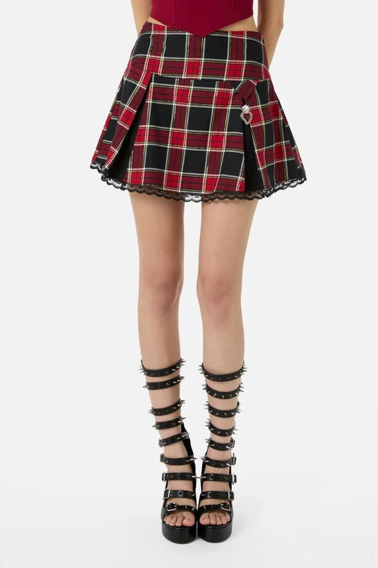 Image of a model wearing Skirts. Productname: Boundless Tartan Skirt in Red colour by brand - Dangerfield
