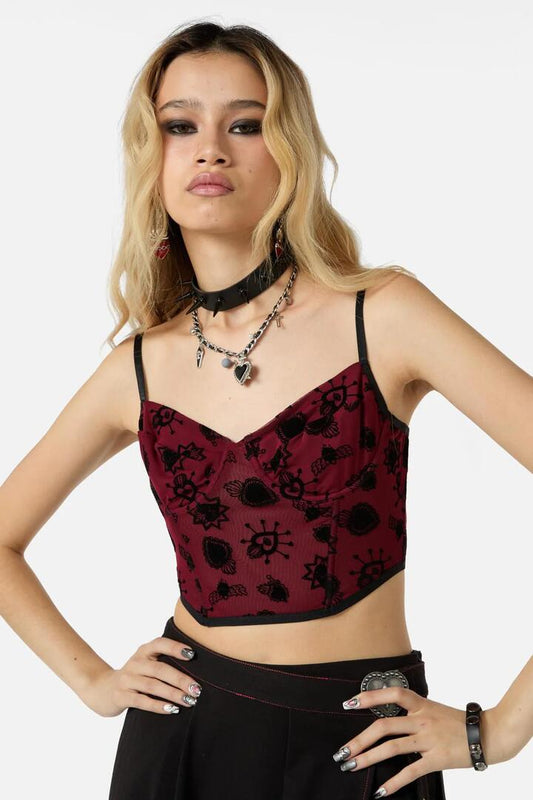 Image of Lingerie. Productname: Mercy Mesh Corset in Raspberry colour by brand - Dangerfield