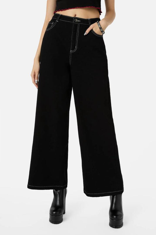 Image of a model wearing Denim. Productname: True Flare Jeans in Black colour by brand - Dangerfield