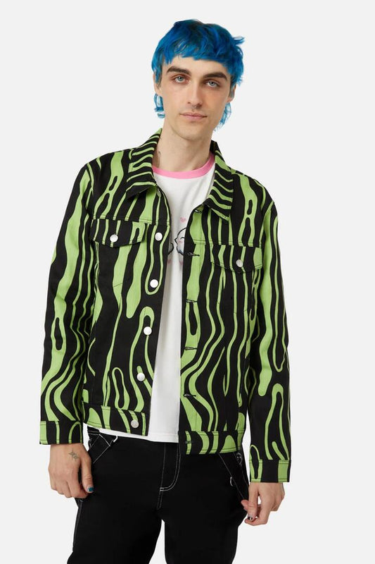 Image of a model wearing Outerwear. Productname: Ghost Wave Unisex Jacket in Black/Green colour by brand - Black Friday