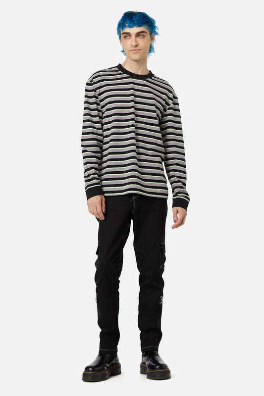 Image of a model wearing Tops. Productname: Unsolved Long Sleeve Tee in Multi colour by brand - Black Friday