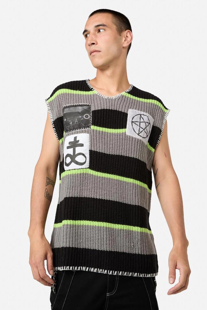 Image of a model wearing Tops. Productname: Hunter Knit Vest in Black/Grey colour by brand - Black Friday