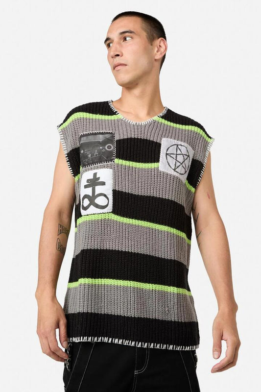 Image of a model wearing Tops. Productname: Hunter Knit Vest in Black/Grey colour by brand - Black Friday